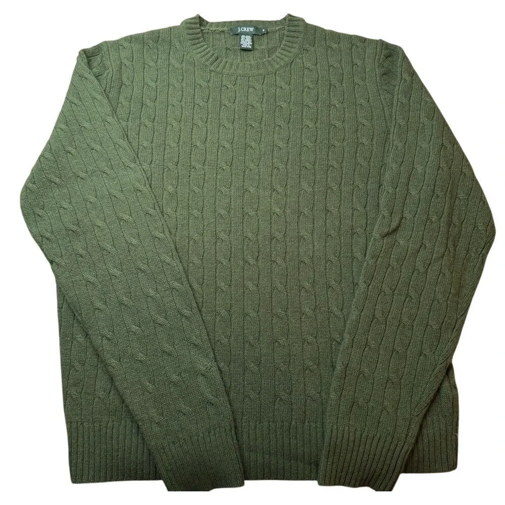J.Crew Cable Knit Wool Cashmere Angora Preppy Women Size M Green Vintage Y2K
